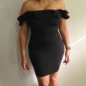 Black mini off shoulder dress